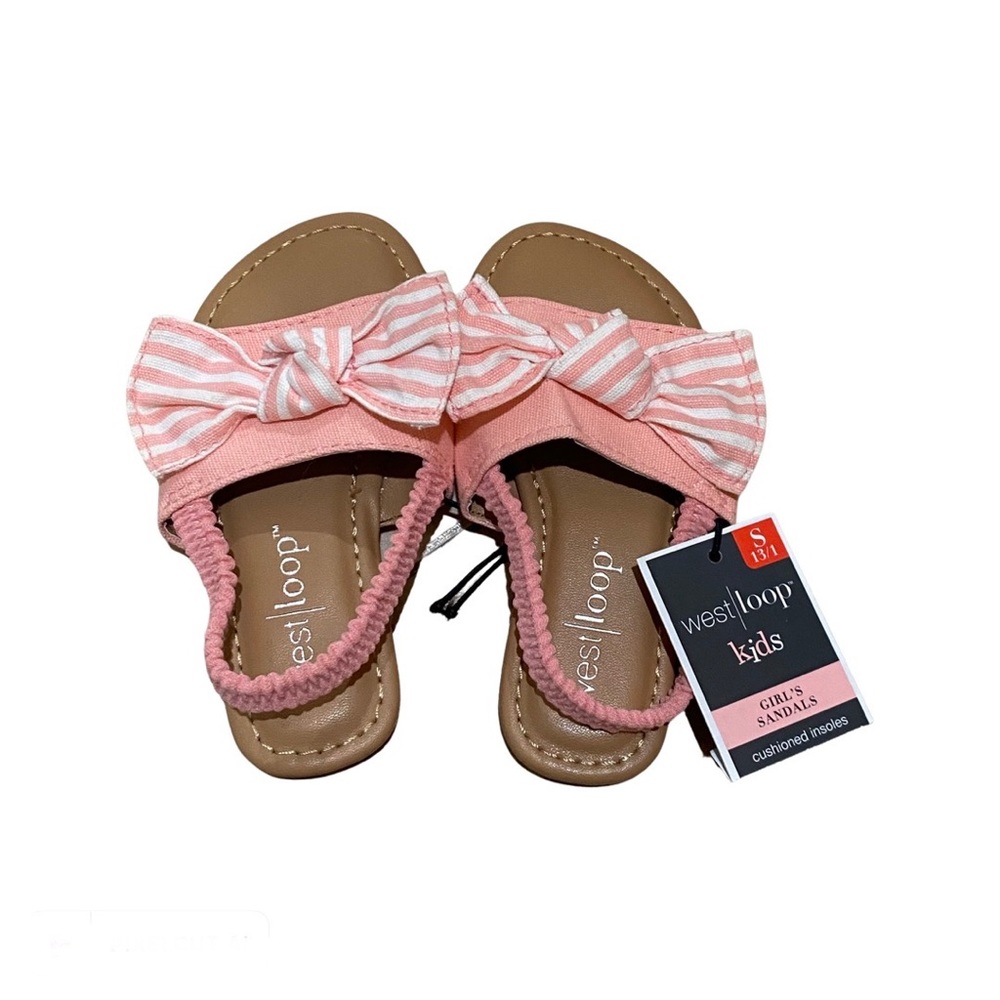 NWT West Loop Girl's Sandals With Pink & White Bow Size (13-1) Small